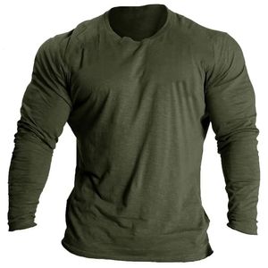 T-shirt Vintage en coton de couleur unie pour hommes, haut à manches longues imprimé en 3d, pull surdimensionné, automne hiver, 240227