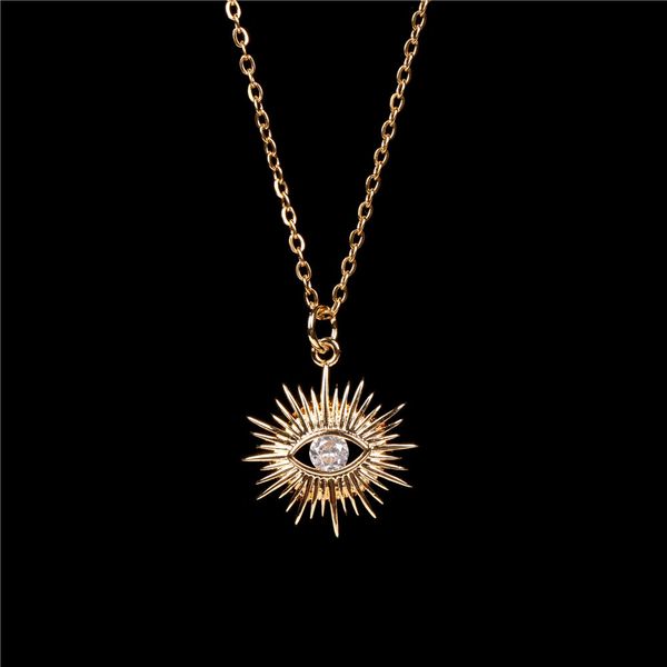 Collier Vintage turc mauvais œil pour femmes, or jaune 14k, collier gothique soleil, bijoux de fête de noël, cadeau