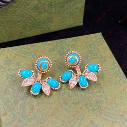 Vintage Turquoise oorbellen Diamond Embed stiksels blauw turquoise waaiervormige oorbellen, banketten, geschenken, bruiloften