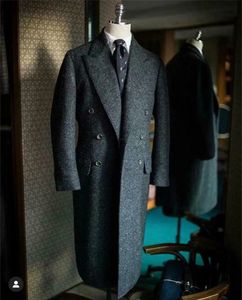 Vintage Tweed Heren Lange Jassen Zakelijke Formele Man Pak Blazer Revers Visgraat Kostuum Homme Tuxedo 240304