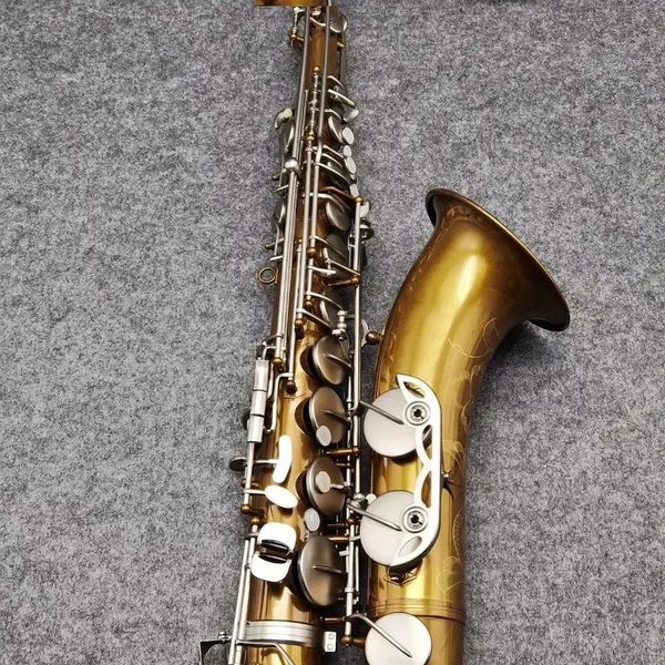 Saxophone ténor professionnel bicolore vintage B plat artisanat européen or antique classique instrument de musique sculpté sax ténor 00