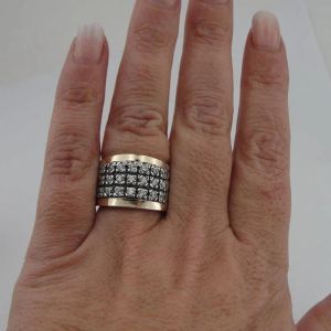 Bague Vintage en or 14K, deux tons, trois lignes, pierre blanche, large, pour femmes et hommes, fête de mariage, Banquet, bijoux rétro d'anniversaire