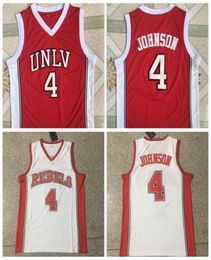 Vintage UNLV 4 Larry Johnson Nevada College Basketball Jerseys Hommes Accueil Rouge Blanc Chemises Cousues SXXL5835373