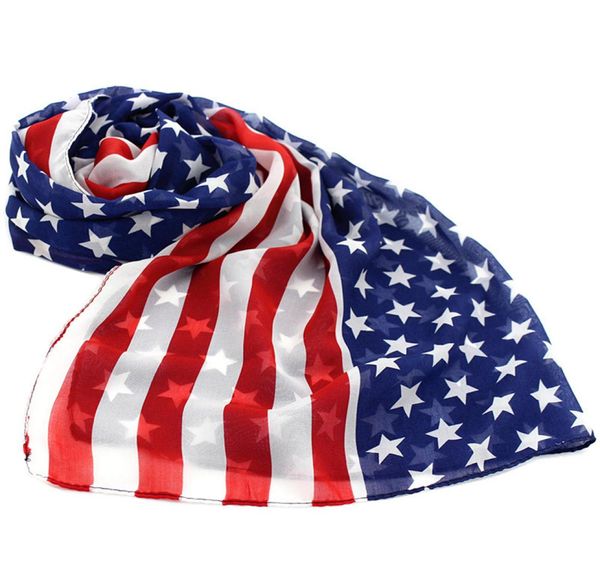 Vintage USA drapeau américain écharpe 15070 cm étoiles patriotiques et rayures drapeau américain foulards hommes femmes pentagramme écharpe en mousseline de soie Wraps GGA373470929