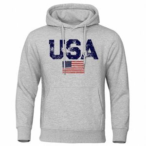 Vintage USA Flag Street Imprimer des vêtements Men Hip Hop Persalité Persalité Hooded Crewneck Fi Hoodies Fleep Pullovers Sweatshirts C7Z8 #