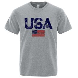 Vintage USA Flag Street Print T-shirts mâles Hip Hop Street Tshirt Summer Casual Cotton Tops T-shirt Tee Tee Tee Tee 240410