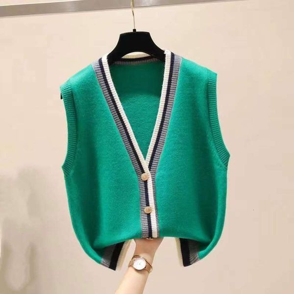 Cardigan tricoté Vintage à col en V pour femme, pull ample sans manches, printemps et automne