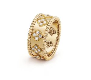 Vintage van klaver caleidoscoop vingerring driekleurige perlees ring 18k rose goud volledige diamant officiële originele elegante vrouwen mannen gelukkige klaver trouwringen