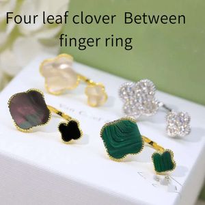 Vintage cluster cluster anneaux de marque concepteur doigt doubles fleurs quatre feuilles de trèfle charme clee ouvert aux femmes bijoux alharmbras.