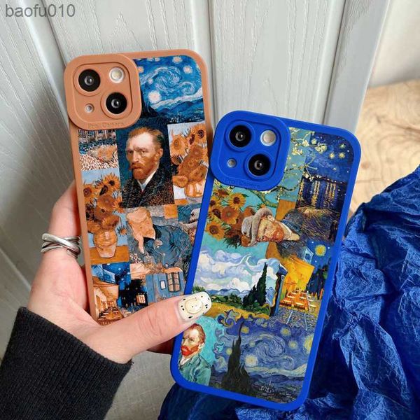 Funda de teléfono Vintage Van Gogh para iPhone 13 12 11 14 Pro Max Puzzle ilustración funda trasera de teléfono para iPhone 8 7 Plus SE2 X XS XR L230619