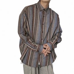 Vintage Vertical rayé Lg manches chemise hommes surdimensionnés unisexe Blouses été luxe 2023 Fi travail japonais femmes Cardigan F0eK #