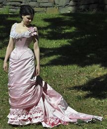 Robe de bal rose victorienne Vintage pour femmes, Corset, bretelles, longue, costume de marche en Satin, mascarade, robe de bal