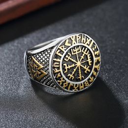 Vintage Viking 14k Gold Compass Ring Mens Viking Valknut Ring Punk Odin Rune Ring Jewelry Gift Gifty