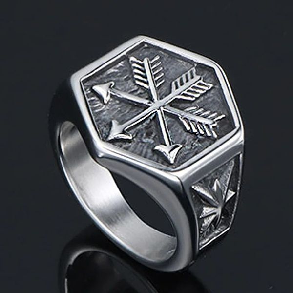 Anillo de flecha vikinga vintage para hombres 14k Ring de sello de oro Ring Cool Male Punk Biker Ring mejor regalo para él