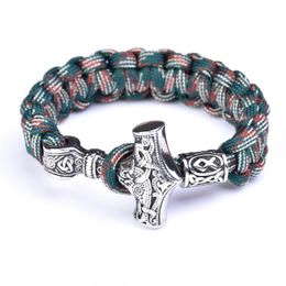 Vintage Viking Hammer Charmarmbanden Paracord Amulet Runes kralen Handgemaakte touw Wrap Scandinavische armband voor mannen Gift