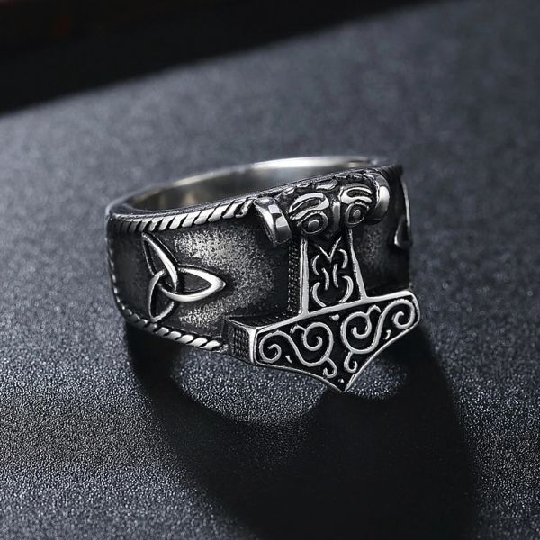 Vintage vikingo Mjolnir Thors martillo anillo hombres nórdico 14K oro blanco Odin Celtics nudo amuleto anillo joyería regalo