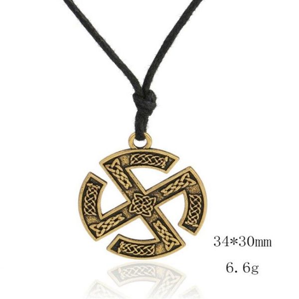 Collier Vintage de Style Viking, symbole de roue Rune, amulette en alliage, corde réglable, 263u