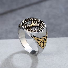 Vintage Viking Tree of Life Ring Men Nordic 14K Gold Odin Celtics Knot Ring Fashion Biker Bijoux Amulet Cadeau
