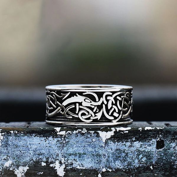 Vintage Viking Valknut Ring Nordic Dragon Pattern Rings for Men Fashion Amulet Bijoux Cadeaux