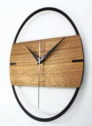 Horloge murale vintage simple Design moderne Corloges en bois pour chambre 3D autocollants en bois montre la décoration intérieure silencieuse 12 pouces2995990