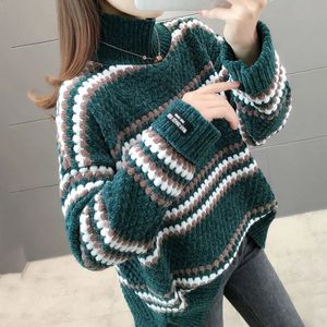 Vintage warme Chenille Trui Womens Fluwelen Truien Met Volledige Mouw Winter Dames Effen Coltrui Losse Vrouwelijke Jumpers 240112