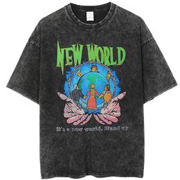 Vintage Gewassen T-shirt Harajuku Grappige Aarde Grafische T-shirt Mannen Katoenen T-shirt Korte Mouw Hip Hop Streetwear Tops Tees 220812