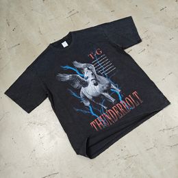 Camisetas lavadas Vintage con estampado de caballo, manga corta, súper suaves, lavadas a mano, camisas con estampado con dibujo para hombre, camisas informales M-XL