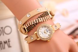 Vintage Horloge Hot Salenieuw aankomsten Dames Vintage Lederen Strap Horloges, Set Auger Chain Rivet Armband Dames Jurk Horloges, Vrouwen Horloges