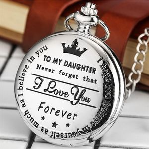 Montres Vintage argent noir or à ma fille je t'aime Laser mot fille analogique Quartz montre de poche FOB pendentif Cha298q