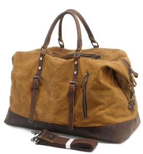 Vintage gewaxte canvas mannen reizen plunje grote capaciteit geolied lederen weekend tas basisthold hold over night Bags1019558