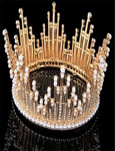 Vintage bruiloft Bridal Full Crown Tiara Crystal Rhinestone Hair Accessories Hoofdband Pearl Princess Queen Hoofdtooi Gold Silver JE9574107