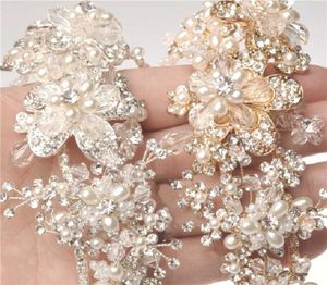 Vintage bruiloft Bridal Rhinestone Crown Tiara Pearls Hoofdband goud zilveren bloem bloemen kopstuk haarband sieraden mode headdre4479236
