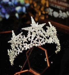 Vintage Wedding Bridal Star Crown Tiara Crystal Rhingestone Band Silver Gold Headpiece Prom Prom Coréen Hair Ornamin1046485