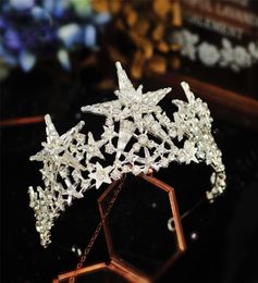 Vintage Wedding Bridal Star Crown Tiara Crystal Righestone Band Silver Gold Headpiece Prom Prom Corée des cheveux coréens Ornamien9857246