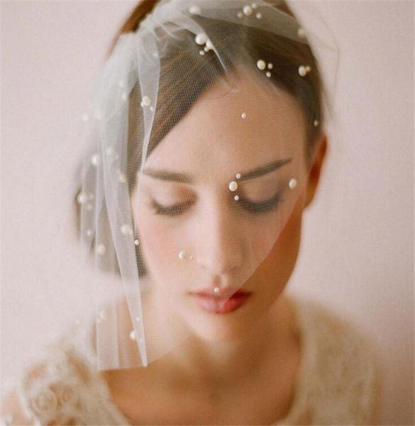 Vintage Boda Bridal White Birdcage Velo Blusher Net Face Velo una capa Accesorios para el cabello Head Views Jewelry Pearl Veil HEA4855960