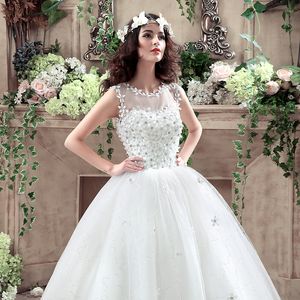 Robe De mariée Vintage 2018 princesse à lacets perles robe De mariée fleurs robe De Noiva cristal transparent personnaliser grande taille