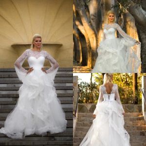 Robes de mariée vintage à manches longues en dentelle volants jupes à plusieurs niveaux longueur au sol robes de mariée plage bohème robe de