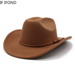 Chapeau de Cowboy occidental Vintage pour hommes, 8CM à large bord, chapeaux de Jazz pour hommes, Panama Cowgirl Cloche église Sombrero Hombre, casquettes 240104