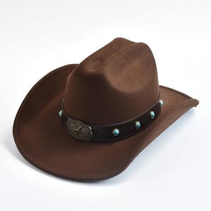 Vintage westerse cowboyhoed voor heren VROUWEN Roll Brim Lady Cowgirl Jazz met lederen Cloche Kerk Sombrero Hombre Caps 240311