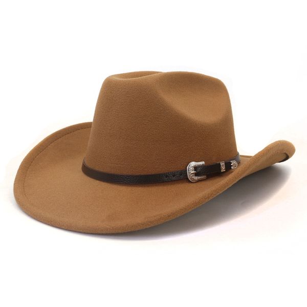 Chapeau de Cowboy Western Vintage avec ceinture noire chapeau Fedora en feutre pour hommes femmes Jazz Cowgirl casquette Cloche église Sombrero Hombre casquettes