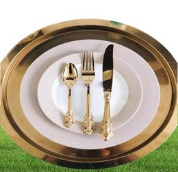 Vintage Western Gold Plated Cutlery Dining Knives Forks Catepoons Set Golden Luxury Dingel Varelle Gravure Table Volisse6577603