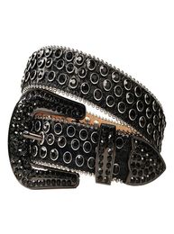 Cintura occidentale vintage con strass Cintura con fibbia rimovibile Cowboy Cowgirl Cintura in pelle con borchie di cristallo per donna Uomo2321843