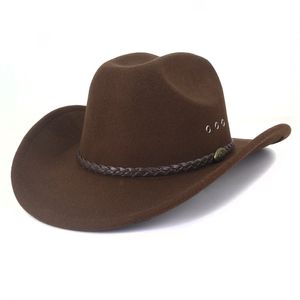 Vintage Western White Cowboy Hat vrouwen mannen etnische stijl voelde Fedora hoed Gentleman Lady Jazz Cowgirl Church Sombrero Hombre Caps