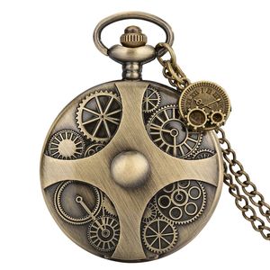 Vintage Wiel Gear Cover Pocket Watch Full Hunter Quartz Analoge Display Horloges voor Mannen Vrouwen Trui Ketting Ketting