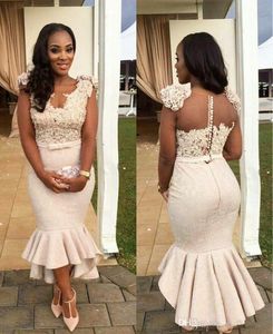 Vintage White African Prom Dresses Mermaid Enkel Lengte Formele Jurken Bow Sash Handgemaakte Bloemen Kant Top Dubai Prom Feestjurken