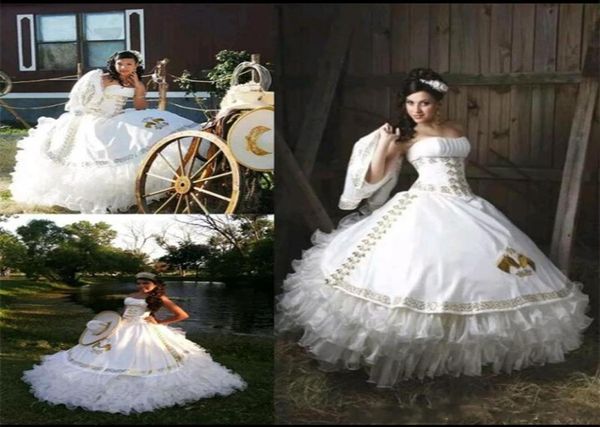 Vestidos de quinceanera de balón blanco vintage con bordado dorado dulce sweet 16 vestido de baile de baile de baile de encaje Vestido de F1858927