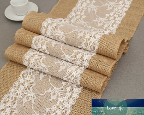 Vintage blanc noël dentelle Jute lin toile de jute toile de jute pays événement fête fournitures mariage décoration nappe chemin