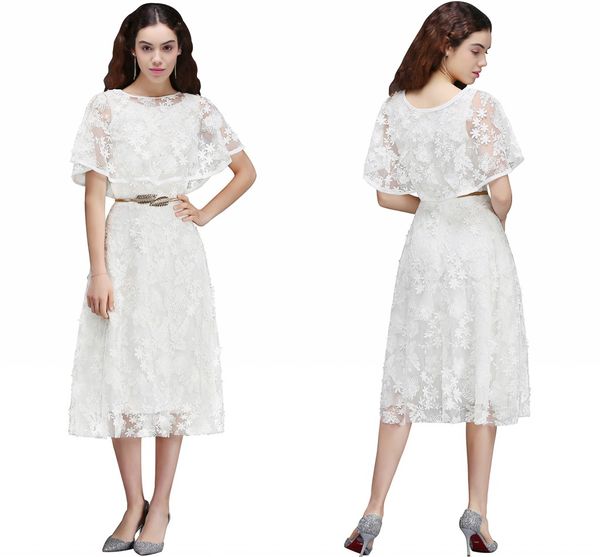 Vintage Blanc Full Lace Mère des Robes de Mariées avec Wraps Thé Sash Longueur Mère Robes Pour Des Occasions Spéciales Real Photo CPS668