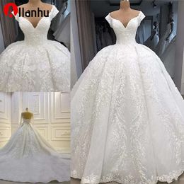 Vintage blanco marfil fuera del hombro vestidos de novia Arabia Saudita Dubai encaje apliques de talla grande vestido de novia BC W