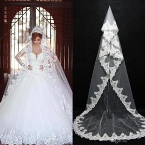 Vintage blanc ivoire une couche voile de mariage dentelle bordée chapelle longueur voiles de mariée romantique avec peigne pas cher prêt à expédier CPA091307d